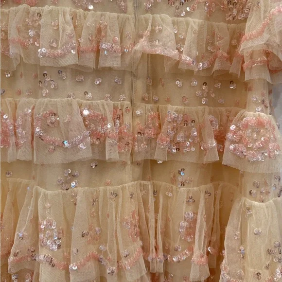 Needle and Thread Sequin Dress in Cream and Pink